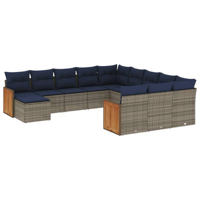 Set Divani da Giardino 12 pz con Cuscini Grigio in Polyrattan vidaXL