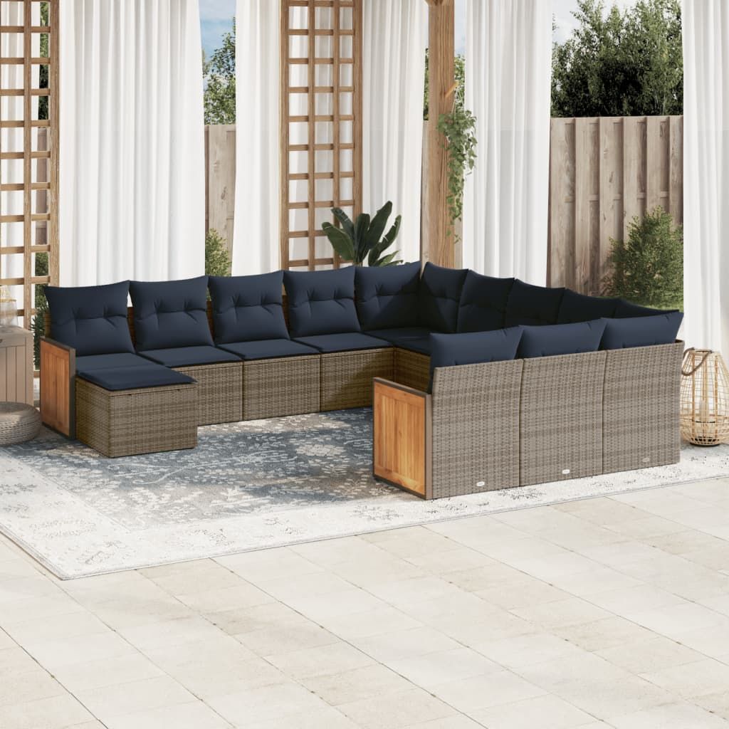 Set Divani da Giardino 12 pz con Cuscini Grigio in Polyrattan vidaXL