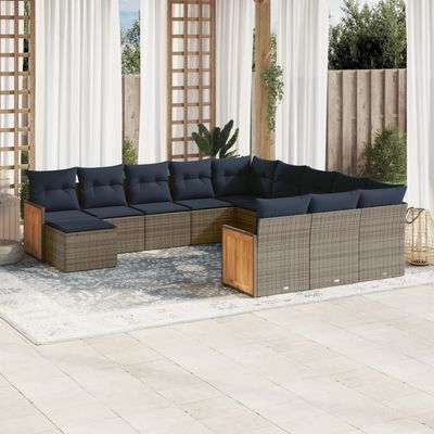 Set Divani da Giardino 12 pz con Cuscini Grigio in Polyrattan vidaXL