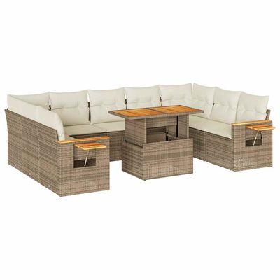 Divano da Giardino 10 pz con Cuscini Beige in Polyrattan Acacia vidaXL