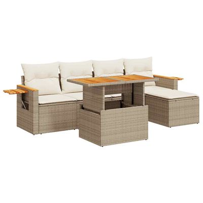 Set Divano da Giardino 6 pz con Cuscini Beige Polyrattan Acacia vidaXL