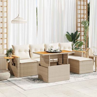 Set Divano da Giardino 6 pz con Cuscini Beige Polyrattan Acacia vidaXL