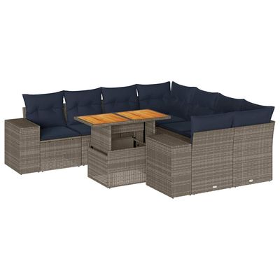 Set Divano da Giardino 9 pz con Cuscini Grigio in Polyrattan vidaXL