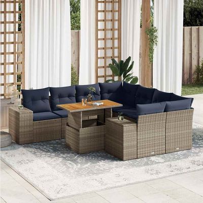 Set Divano da Giardino 9 pz con Cuscini Grigio in Polyrattan vidaXL