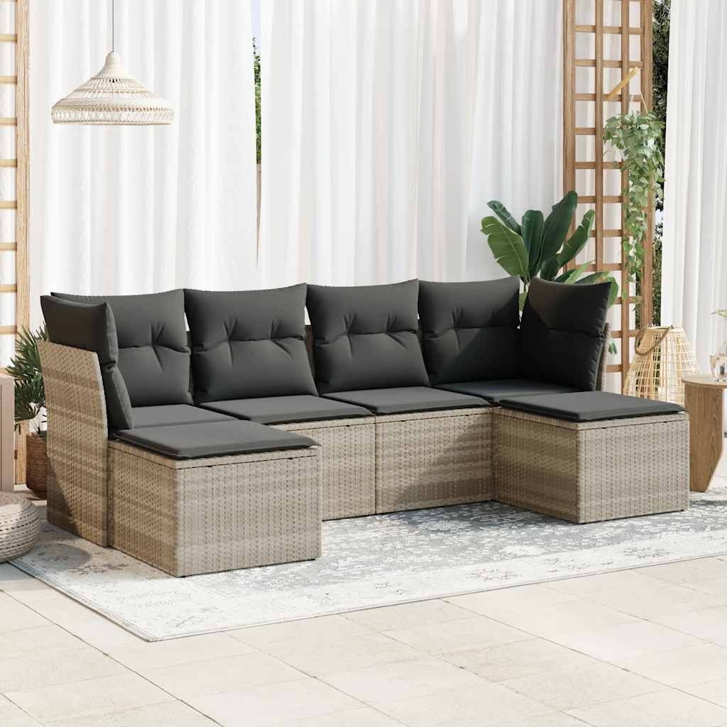 Set Divano da Giardino 6pz con Cuscini Grigio Chiaro Polyrattan vidaXL