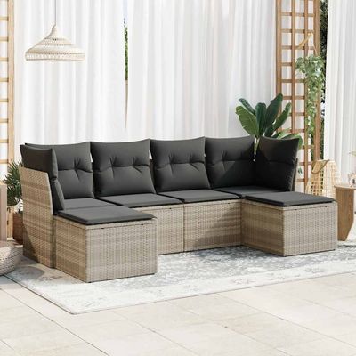 Set Divano da Giardino 6pz con Cuscini Grigio Chiaro Polyrattan vidaXL