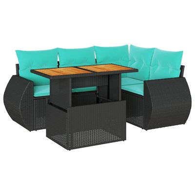 Set Divani da Giardino 5 pz con Cuscini in Polyrattan Nero vidaXL