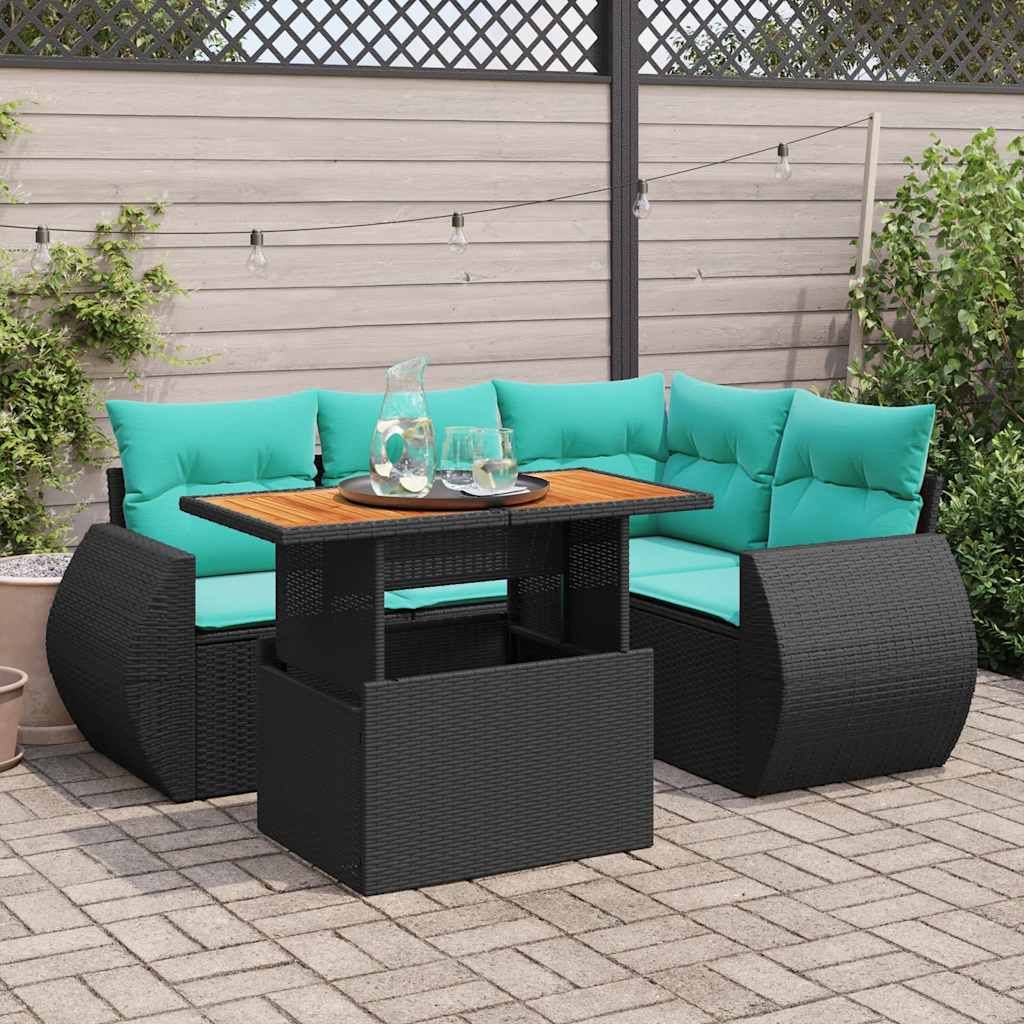 Set Divani da Giardino 5 pz con Cuscini in Polyrattan Nero vidaXL