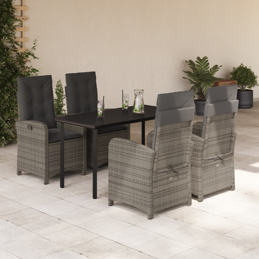 Set da Pranzo da Giardino 5 pz con Cuscini in Polyrattan Grigio vidaXL