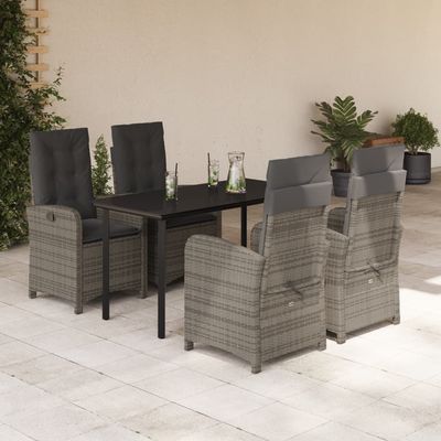 Set da Pranzo da Giardino 5 pz con Cuscini in Polyrattan Grigio vidaXL