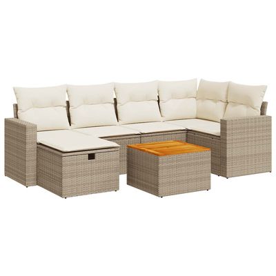 Set Divani da Giardino 7 pz con Cuscini Beige in Polyrattan vidaXL