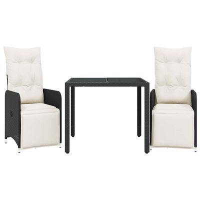 Set Bistrò da Giardino 3 pz con Cuscini in Polyrattan Nero vidaXL