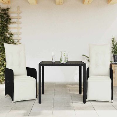 Set Bistrò da Giardino 3 pz con Cuscini in Polyrattan Nero vidaXL