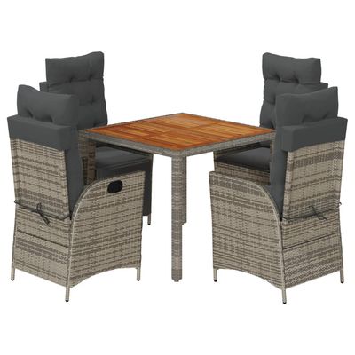 Set da Pranzo da Giardino 5 pz con Cuscini in Polyrattan Grigio vidaXL
