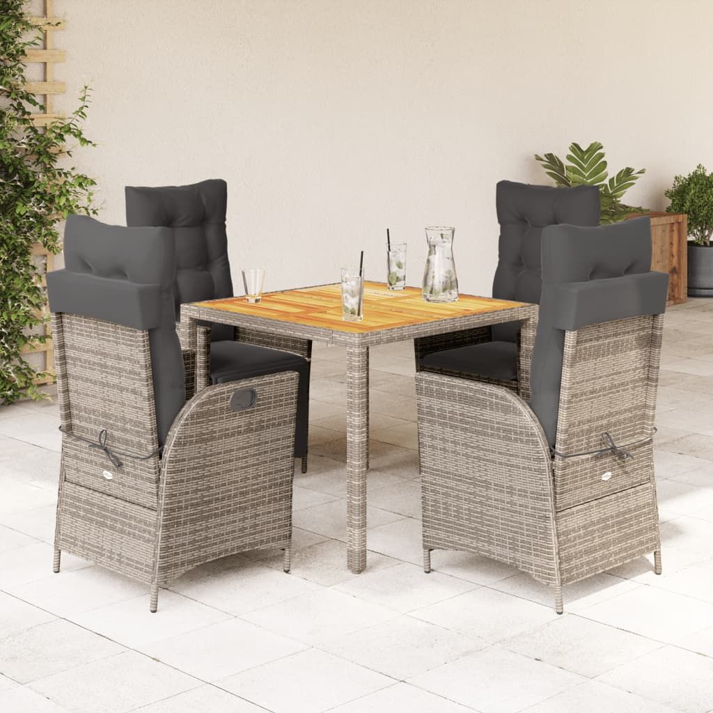 Set da Pranzo da Giardino 5 pz con Cuscini in Polyrattan Grigio vidaXL