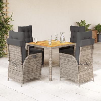 Set da Pranzo da Giardino 5 pz con Cuscini in Polyrattan Grigio vidaXL