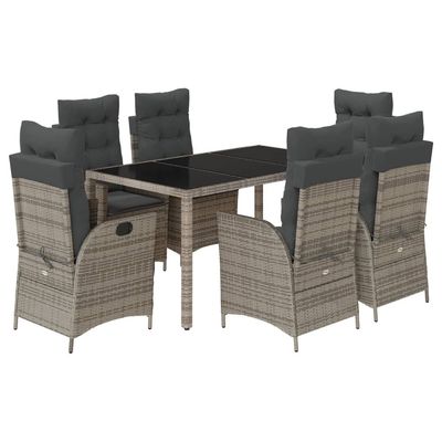 Set da Pranzo da Giardino 7 pz con Cuscini in Polyrattan Grigio vidaXL
