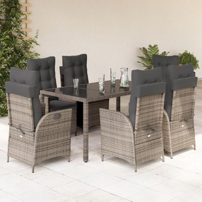 Set da Pranzo da Giardino 7 pz con Cuscini in Polyrattan Grigio vidaXL
