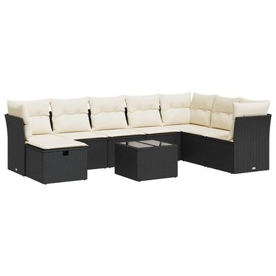 Set Divani da Giardino 9 pz con Cuscini Nero in Polyrattan vidaXL