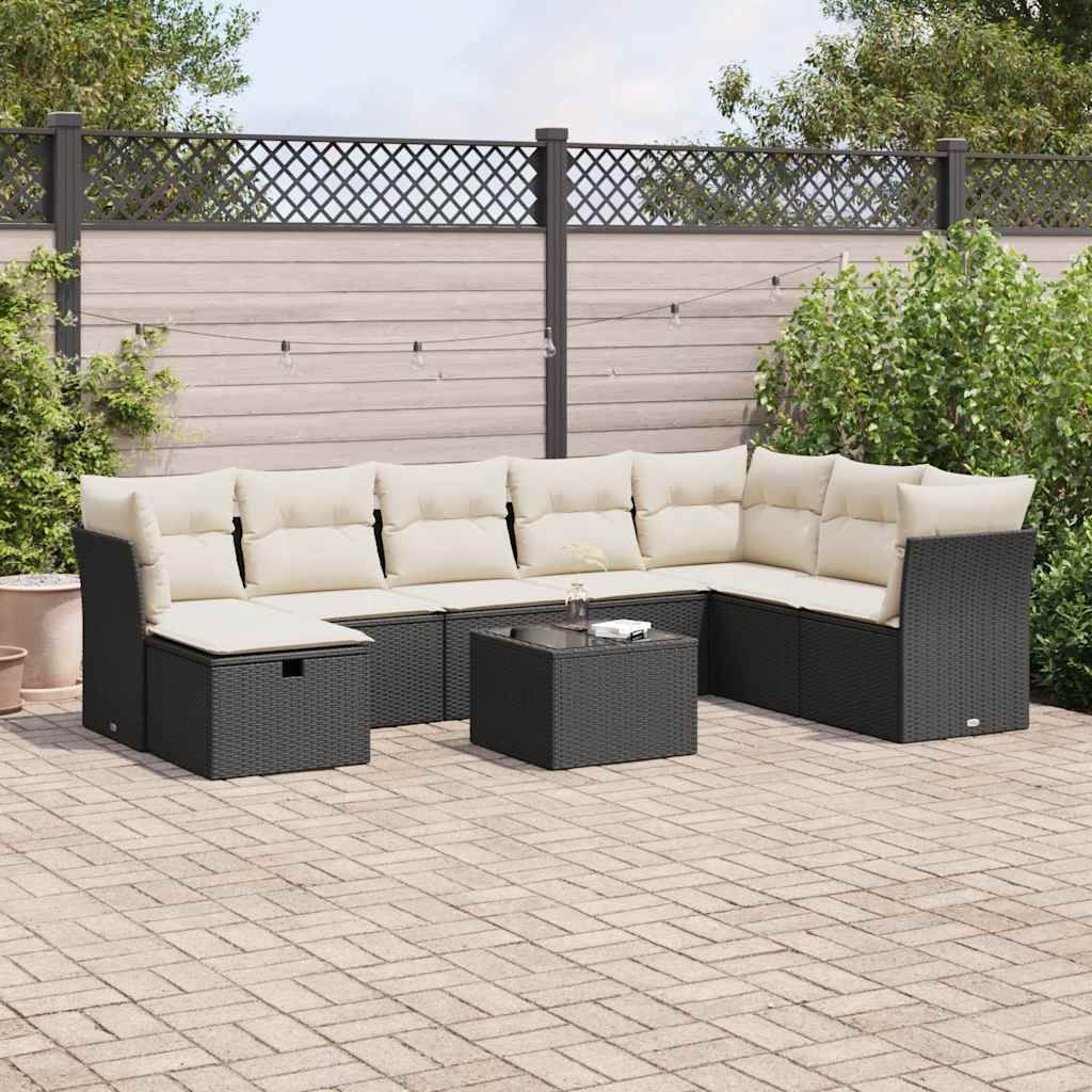 Set Divani da Giardino 9 pz con Cuscini Nero in Polyrattan vidaXL