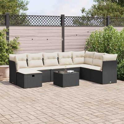 Set Divani da Giardino 9 pz con Cuscini Nero in Polyrattan vidaXL