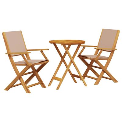 Set da Bistrot 3pz Tortora in Tessuto e Legno Massello vidaXL