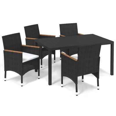 Set da Pranzo per Giardino 5 pz con Cuscini Polyrattan Nero vidaXL