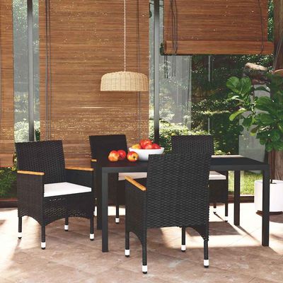 Set da Pranzo per Giardino 5 pz con Cuscini Polyrattan Nero vidaXL