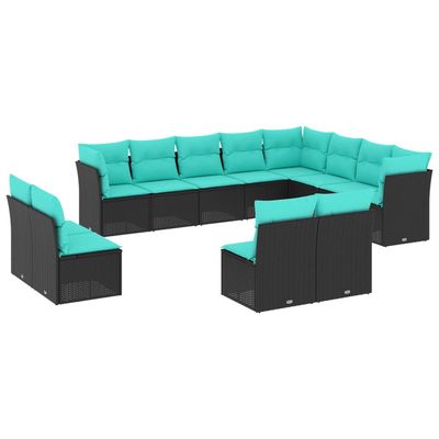 Set Divani da Giardino 12 pz con Cuscini Nero in Polyrattan vidaXL