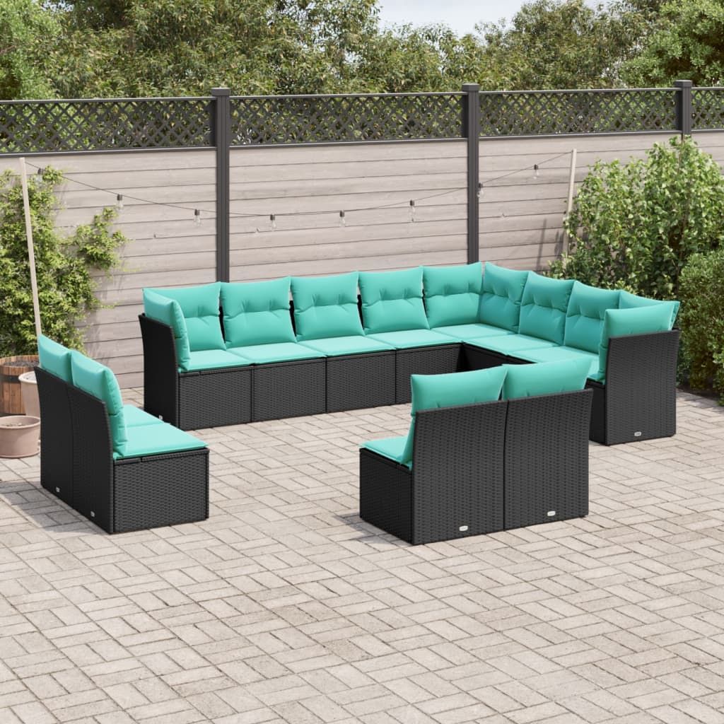 Set Divani da Giardino 12 pz con Cuscini Nero in Polyrattan vidaXL