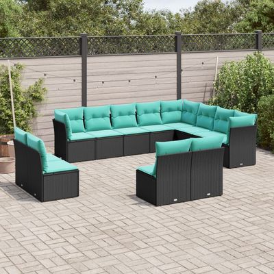 Set Divani da Giardino 12 pz con Cuscini Nero in Polyrattan vidaXL