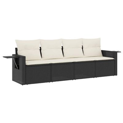 Set Divani da Giardino 4 pz con Cuscini Nero in Polyrattan vidaXL