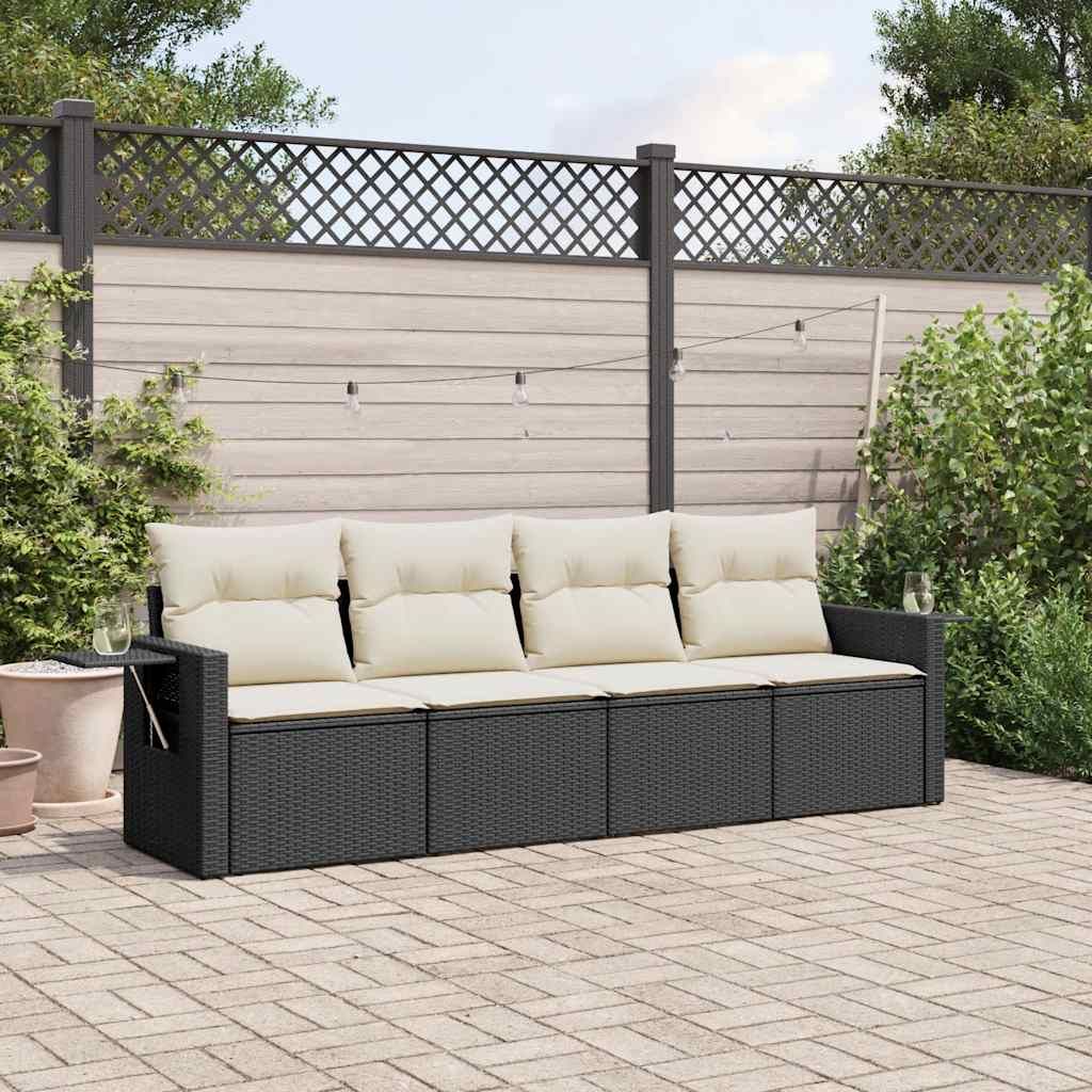 Set Divani da Giardino 4 pz con Cuscini Nero in Polyrattan vidaXL