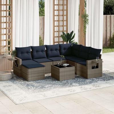 Set Divani da Giardino 8 pz con Cuscini Grigio in Polyrattan vidaXL