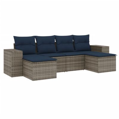 Set Divani da Giardino 6 pz con Cuscini Grigio in Polyrattan vidaXL
