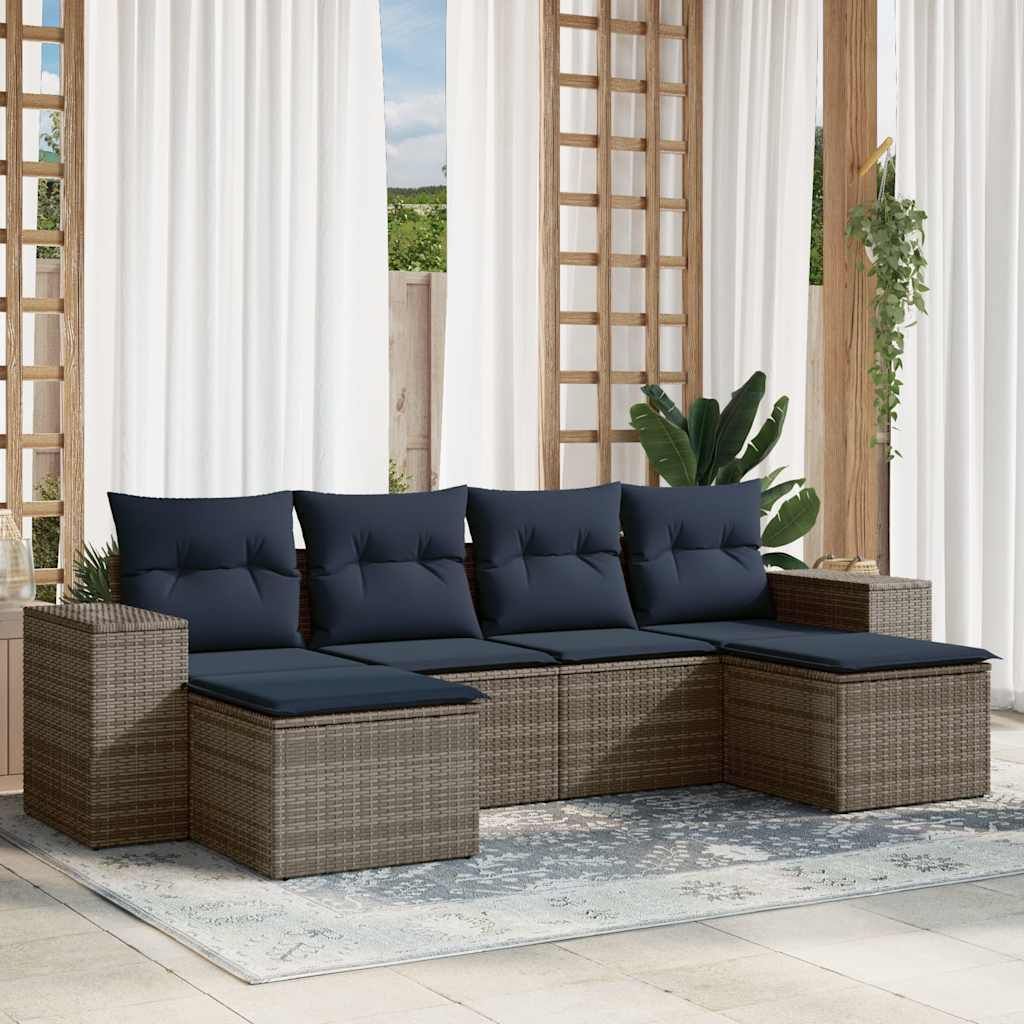 Set Divani da Giardino 6 pz con Cuscini Grigio in Polyrattan vidaXL