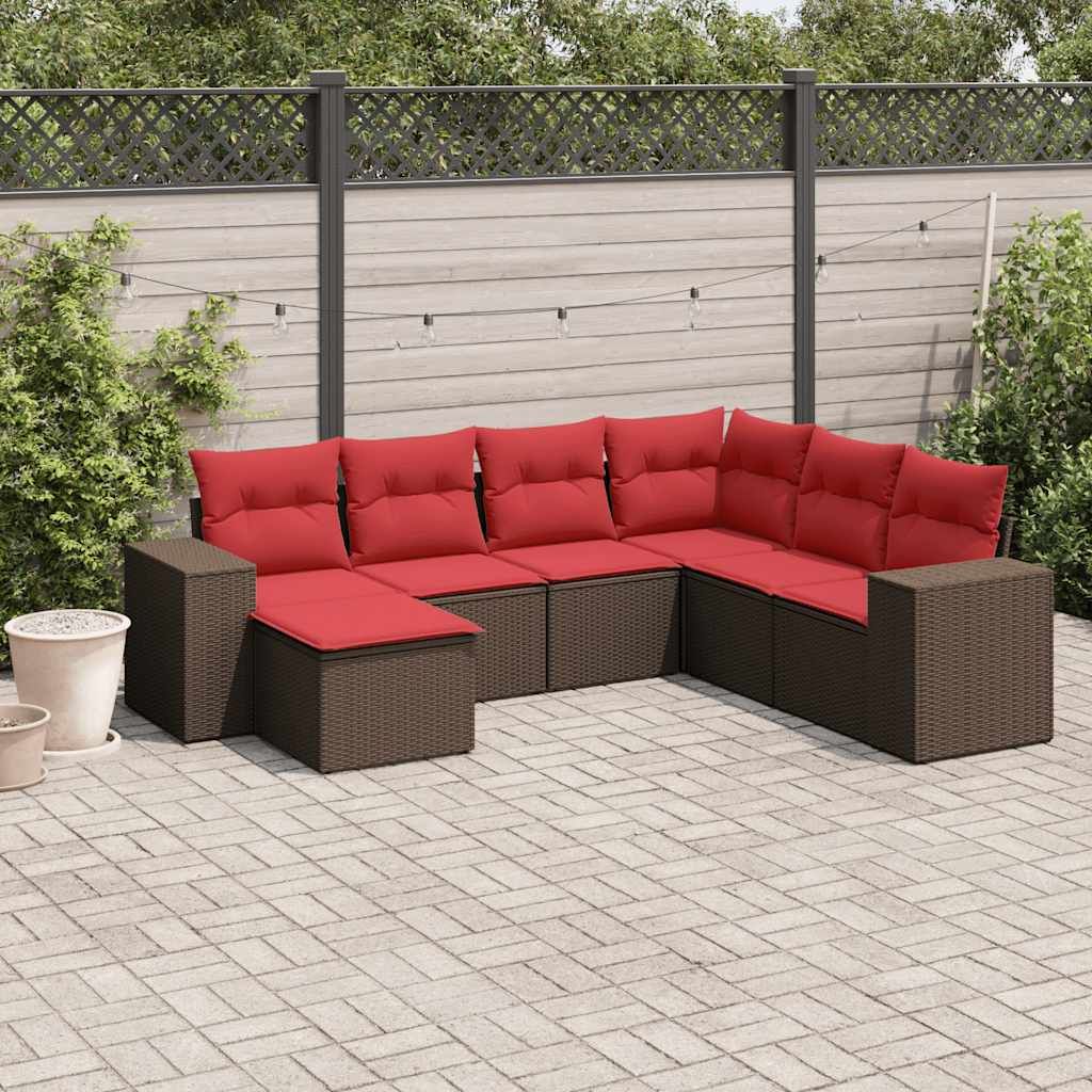Set Divani da Giardino 7 pz con Cuscini Marrone in Polyrattan vidaXL