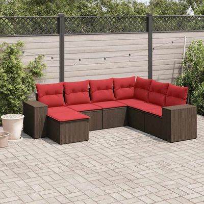 Set Divani da Giardino 7 pz con Cuscini Marrone in Polyrattan vidaXL