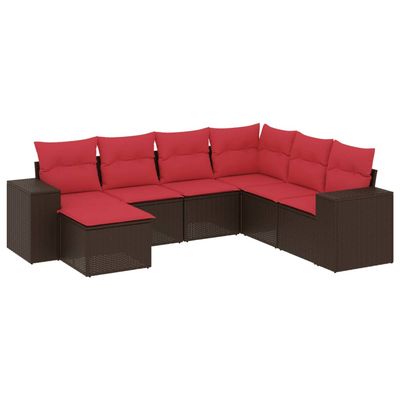 Set Divani da Giardino 7 pz con Cuscini Marrone in Polyrattan vidaXL