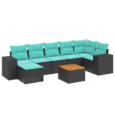 Set Divani da Giardino 8 pz con Cuscini Nero in Polyrattan vidaXL
