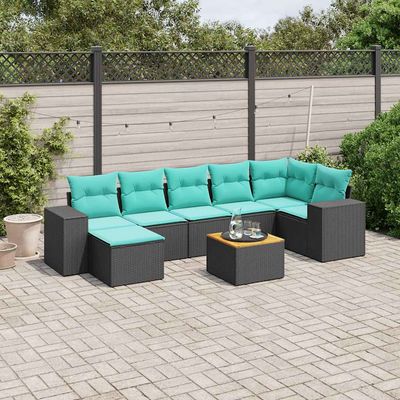 Set Divani da Giardino 8 pz con Cuscini Nero in Polyrattan vidaXL