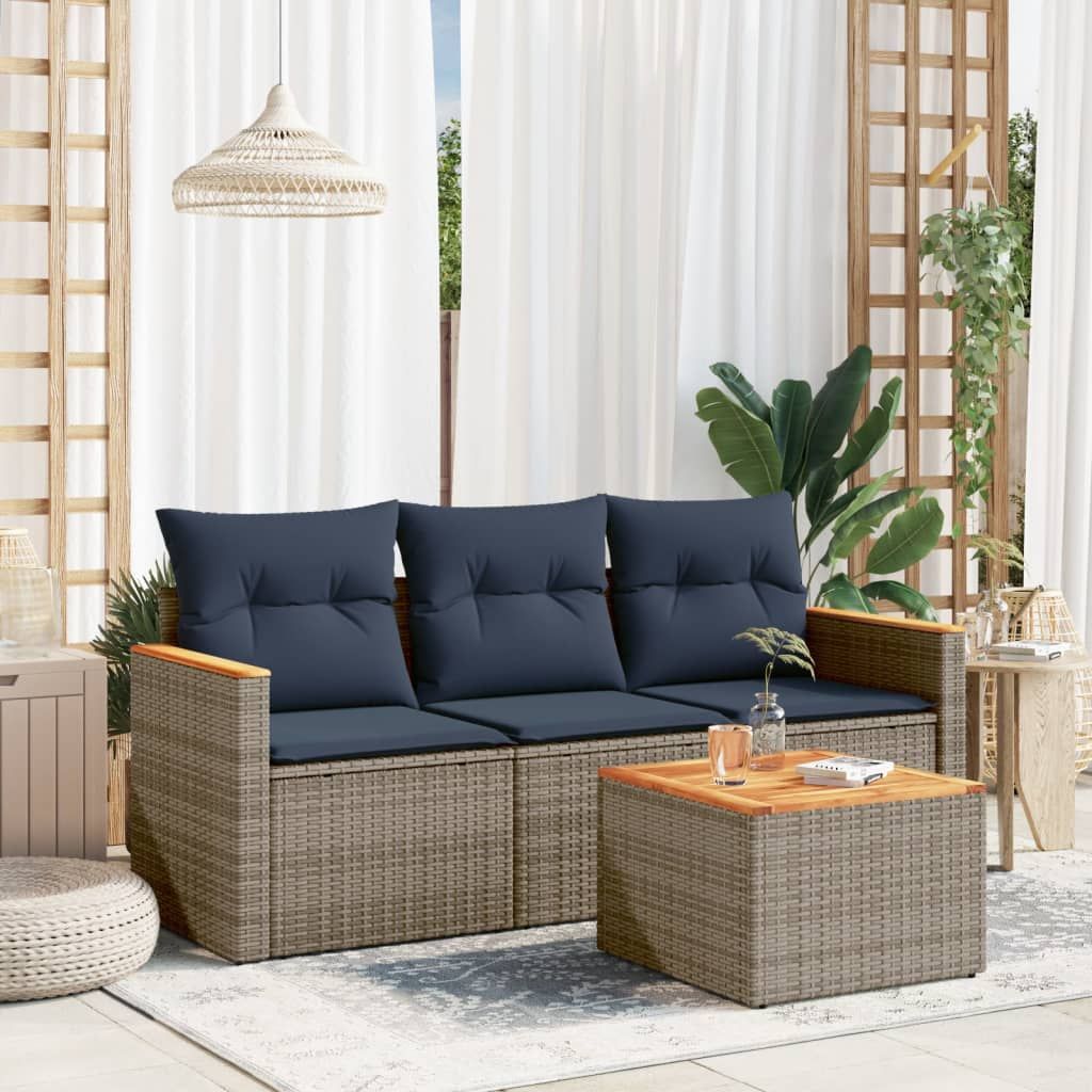 Set Divani da Giardino 4 pz con Cuscini Grigio in Polyrattan vidaXL