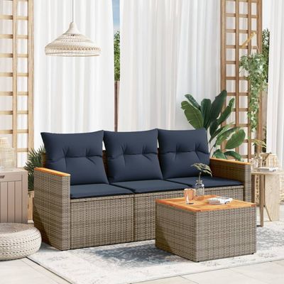 Set Divani da Giardino 4 pz con Cuscini Grigio in Polyrattan vidaXL