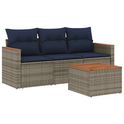Set Divani da Giardino 4 pz con Cuscini Grigio in Polyrattan vidaXL