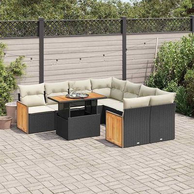 Set Divani da Giardino 9 pz con Cuscini Nero Polyrattan Acacia vidaXL Set Divani da Giardino 9 pz con Cuscini Nero Polyrattan Acacia vidaXL