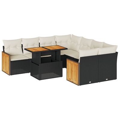 Set Divani da Giardino 9 pz con Cuscini Nero Polyrattan Acacia vidaXL