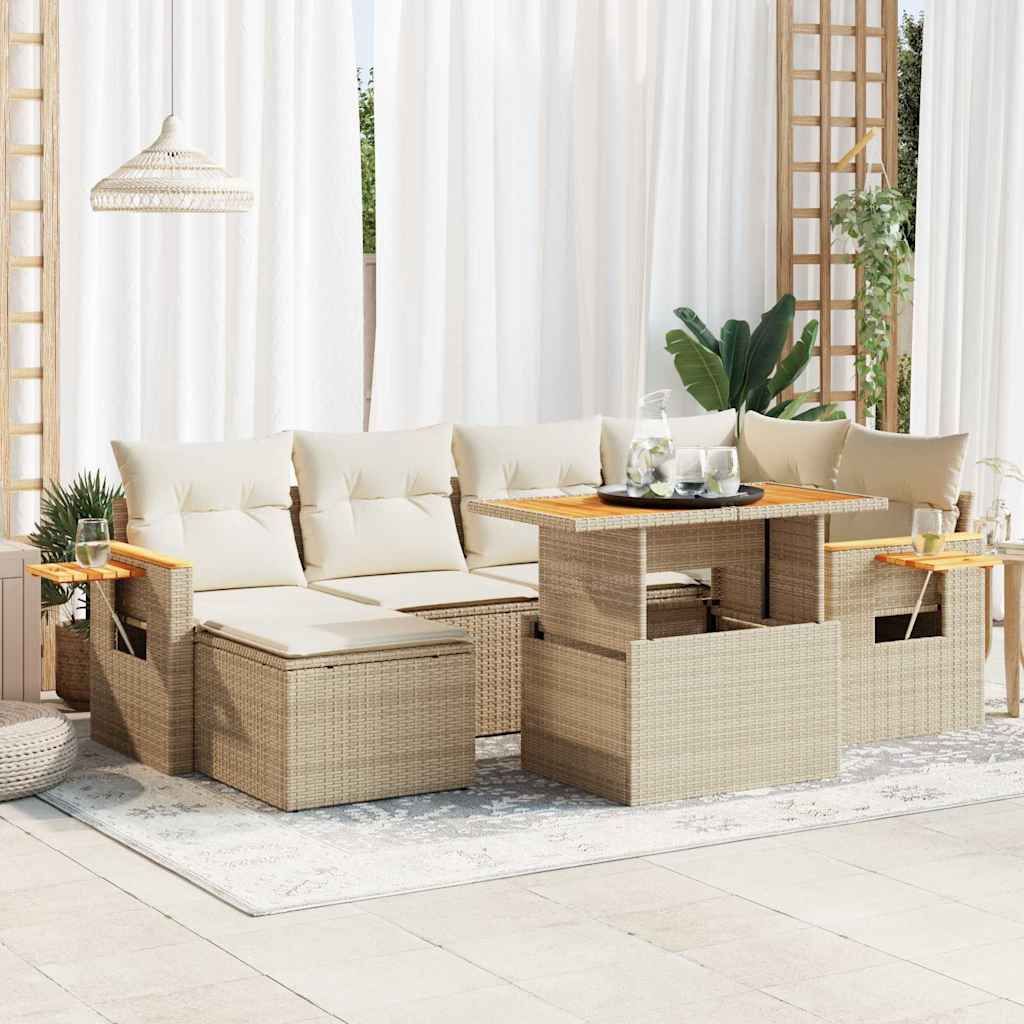 Set Divani da Giardino 7 pz con Cuscini Beige Polyrattan Acacia vidaXL