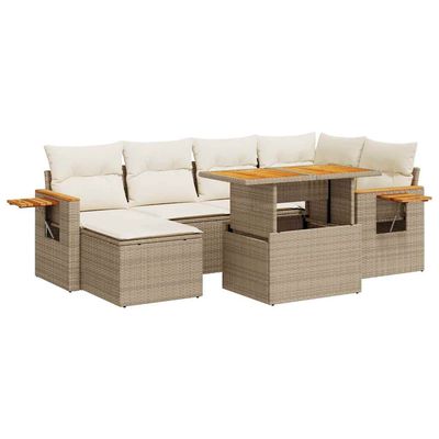 Set Divani da Giardino 7 pz con Cuscini Beige Polyrattan Acacia vidaXL