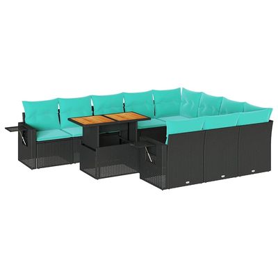 Set Divani da Giardino 11 pz con Cuscini in Polyrattan Nero vidaXL