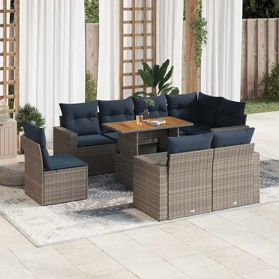 Set Divano da Giardino 9 pz con Cuscini Grigio in Polyrattan vidaXL